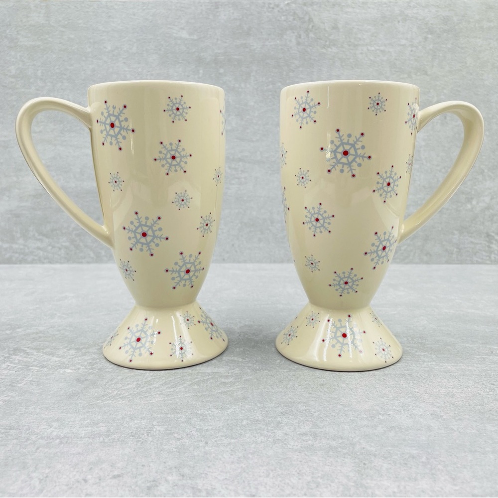 Whittard of Chelsea 2004 6" Coffee Mugs Cups Snowflake Pattern Hot Chocolate